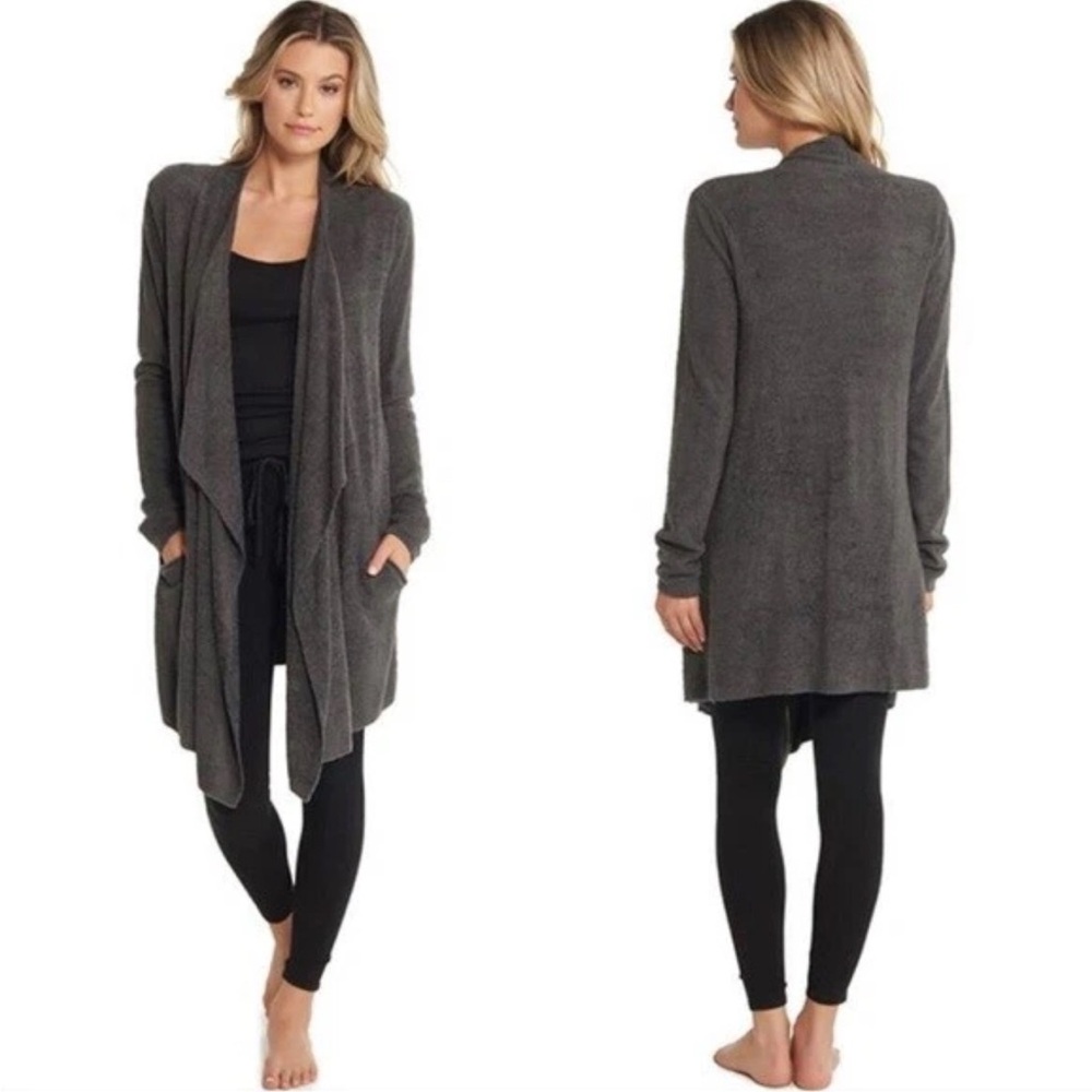 Barefoot Dreams Cozychic Lite Island Open Front Wrap Cardigan L/XL Gray